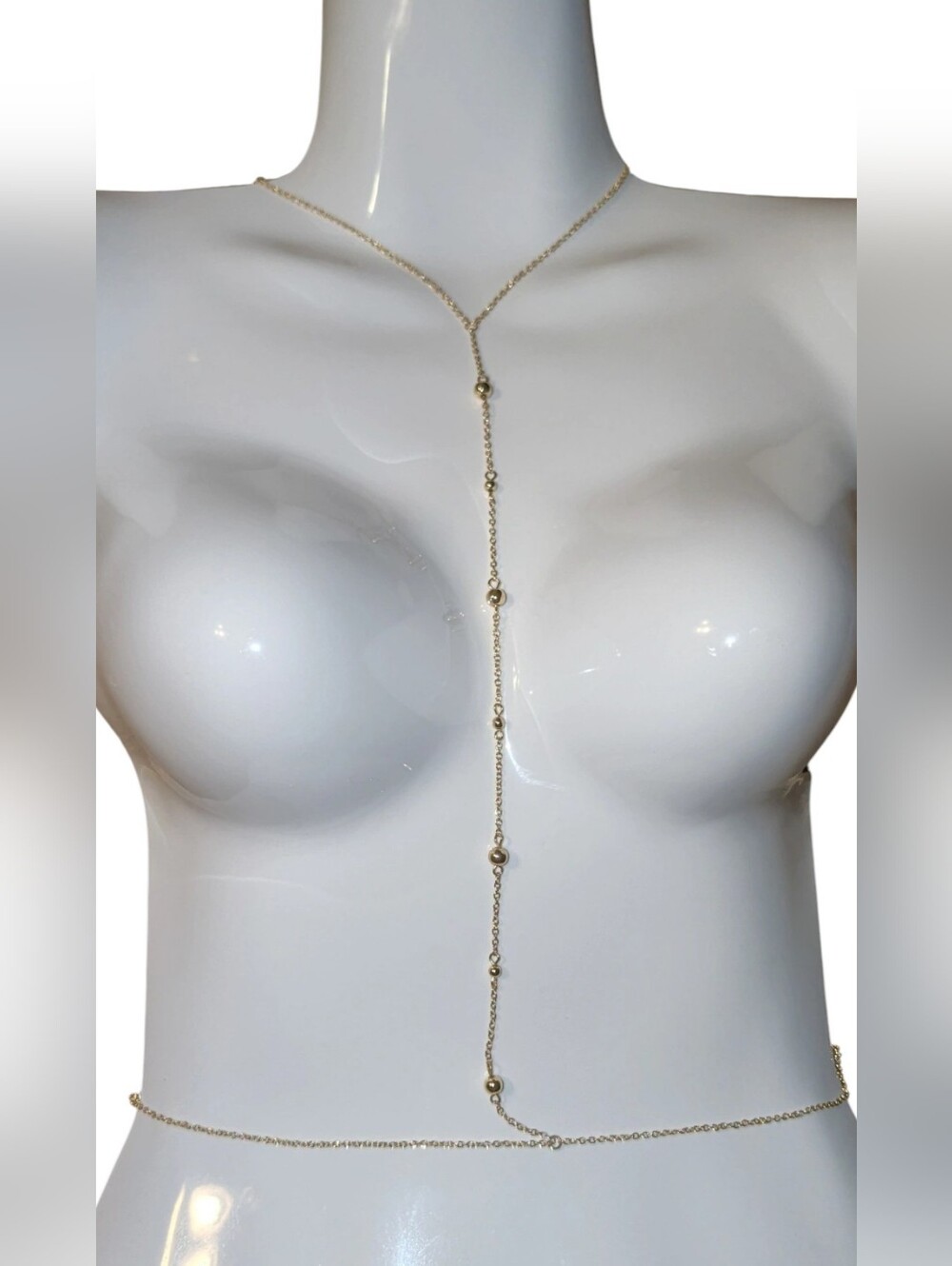 Gold Body Chain Necklace with Bead Accents